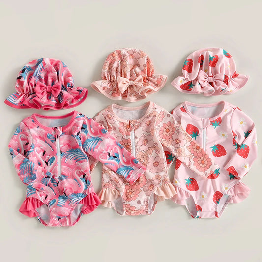 Conjunto Maiô Infantil de Manga Longa + Chapéu